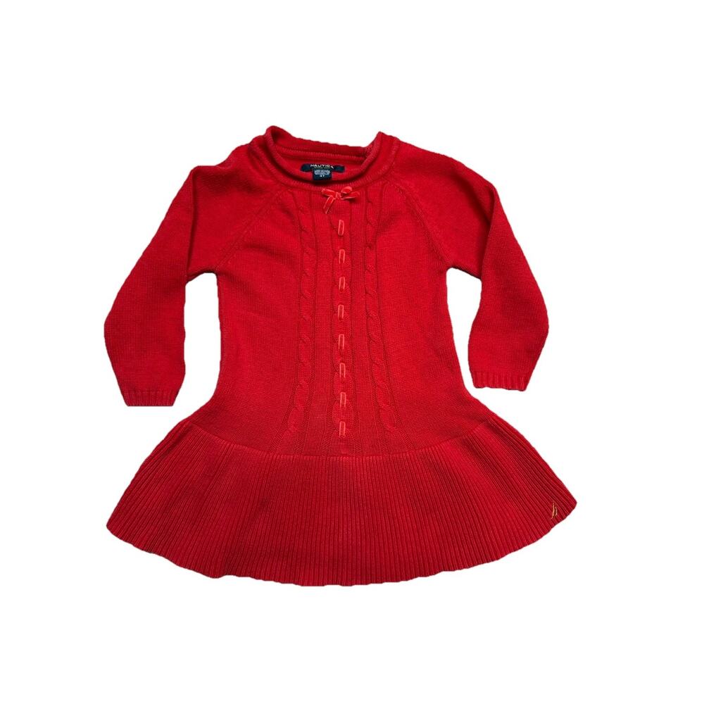 Nautica Baby Girls Toddler Red Knitted Dress Christmas 3T Preppy Cableknit